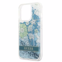 Guess GUHCP13LLFLSN iPhone 13 Pro / 13 6.1" žalias/žalias kietas dėklas gėlių skystas blizgučiai