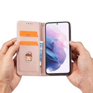 Magnetinis kortelių dėklas Samsung Galaxy S22 + (S22 Plus) piniginė kortelių laikiklis rožinis