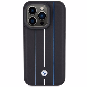 BMW odinis Stamp Blue Line dėklas iPhone 15 Pro Max juodas