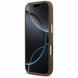 Guess PU Leather 4G Metal Logo Gold Frame dėklas Apple iPhone 18 Pro Max, rudas