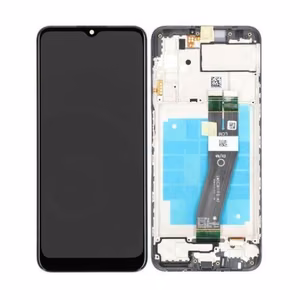 LCD ekranas Samsung A037G A03s 2021 (didelio formato Europos versija) su jutikliniu ekranu ir rėmeliu juodas originalus (service pack)