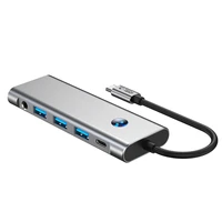 Tech-Protect HB04 HUB adapteris 9in1 USB-C + USB2.0 + USB3.0 + HDMI 4K 60Hz + SD / TF + PD100W + AV3.5 - pilkas