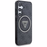 Guess 4G blizgus trikampių mygtukų magnetinis dėklas telefonui Samsung Galaxy S25 juodas