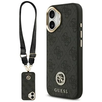 Guess 4G Strass Logo & Big Strap Metal Buttons Magnetinis dėklas iPhone 17 - juodas