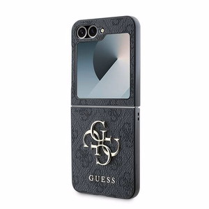 Guess Odinis 4G Metalinis Logotipas Dėklas telefonui Samsung Galaxy Z Flip 6 - Juoda