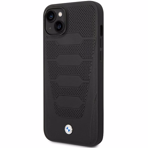 Dėklas telefonui BMW BMHCP14S22RPSK iPhone 14 6.1 - juodas odinis sėdynių raštas