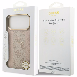 Guess 4G Stripe Magnetinis dėklas telefonui iPhone 17 Pro Max - rožinė