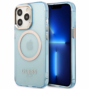 Guess Gold Outline permatomas Magnetinis MagSafe dėklas telefonui iPhone 13 Pro / iPhone 13 - mėlynas