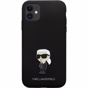 Karl Lagerfeld KLHCN61SMHKNPK dėklas telefonui iPhone 11 / Xr - juodas silikoninis Ikonik metalinis kaištis