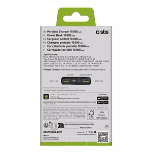 Išorinė baterija SBS TTBB10000FASTPD20K 10000 mAh 20W su Power Delivery - juoda
