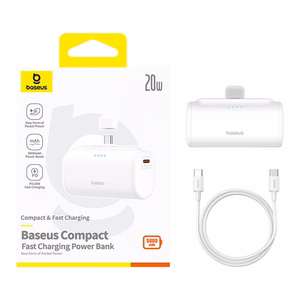 Išorinė baterija Baseus Compact 5000mAh, 20W, USB-C (balta)