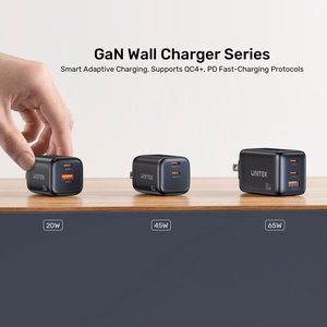 Unitek GaN tinklo įkroviklis USB-A ir USB-C 20W juodas