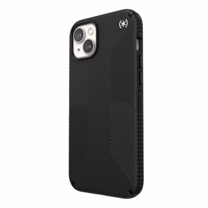 Speck Presidio2 Grip MagSafe dėklas, skirtas iPhone 14 Plus, neslystantis, „Black / Black / White“ spalvų derinys
