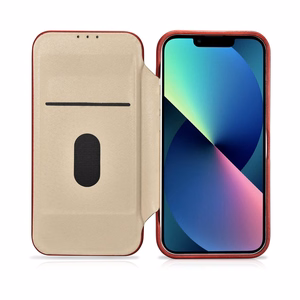 iCarer CE Premium odinis folio dėklas iPhone 14 Plus su MagSafe magnetiniu flipu - raudonas