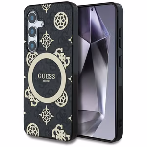 Guess 4G fono auksu padengtas bijūnų rašto magnetinis dėklas telefonui Samsung Galaxy S25 juodas
