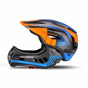 Rockbros TT-32SOBL-M vaikiškas dviratininko šalmas su nuimama smakro apsauga, M dydis - juodas ir oranžinis