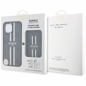 Guess 4G Stripes dėklas su Magnetinė pinigine iPhone 15 - juodas