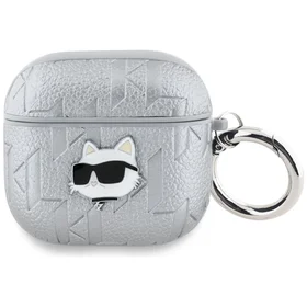 Dėklas ausinėms AirPods 4 Karl Lagerfeld Monogram Choupette Head – sidabrinis