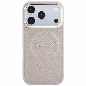 Guess Saffiano Peony & Ring MagSafe dėklas, skirtas iPhone 17 Pro / 18 Pro, rožinis