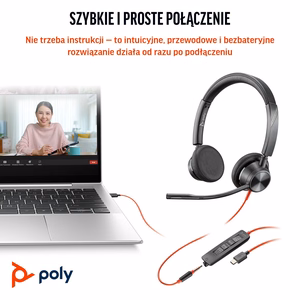 HP Poly „Poly Blackwire 3325 Stereo“ „Microsoft Teams“ sertifikuotos „USB-C“ ausinės + 3,5 mm kištukas + „USB-C/A“ adapteris