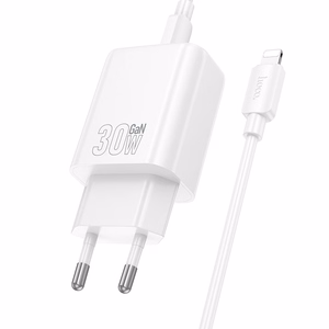 Įkroviklis Hoco N63 30W GaN USB-C/USB-A + USB-C to Lightning cable 1.0m baltas