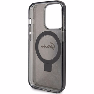 Guess dėklas telefonui su stovu Ring Stand Script Glitter magnetinis iPhone 15 Pro Max - juodas