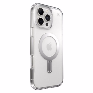 Speck Presidio Perfect-Clear dėklas su MagSafe ir ClickLock, skirtas iPhone 16 Pro Max, „Clear/Chrome“
