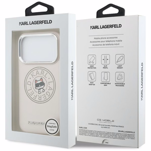 Karl Lagerfeld Point & Choupette Sketch MagSafe Dėklas for iPhone 17 Pro - rožinis