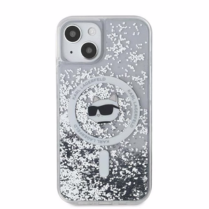 Karl Lagerfeld Skystas Blizgučiai Choupette galvos MagSafe dėklas iPhone 13 - permatomas