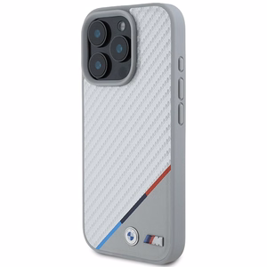 BMW M anglies trispalvė linija Magnetinis dėklas iPhone 16 Pro - pilkas