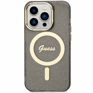 Guess GUHMP14XHCMCGK iPhone 14 Pro Max 6.7" juodas kietas dėklas Glitter Gold Magnetinis