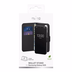Puro atverčiamas dėklas su pinigine Samsung Galaxy S25 - juodas