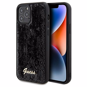 Guess Sequin Script Metal dėklas telefonui iPhone 12/12 Pro - juodas