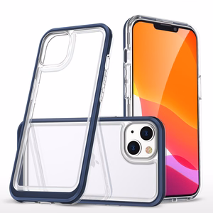 Skaidrus 3in1 dėklas iPhone 14 silikoninis dangtelis su rėmeliu mėlynas