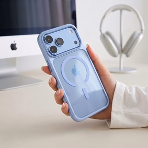 Tech-Protect Magmat MagSafe CC dėklas, skirtas iPhone 17 Pro / 18 Pro – skaidrus šviesiai mėlynas