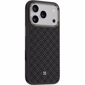 Juodas „Benks Magnetic Armor Pro Armor Grid 600D“ kevlaro dėklas su metaliniu rėmeliu (C.K.FL.AP.BK.B072), skirtas iPhone 18 Pro / iPhone 17 Pro su „Camera Control“ mygtuku