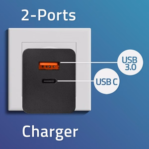 Qoltec 52382 GaN POWER PRO įkroviklis | 1xUSB type C | 1xUSB A | 100W | 5-20V | 1.5-5A | PD | juodas