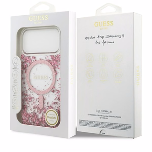 Guess Dervos dugno blizgus magnetinis dėklas iPhone 17 Pro Max - rožinis