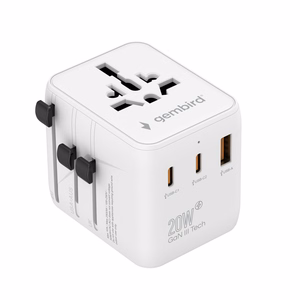 Gembird TPA-1A2C20-01-W universalus kelioninis maitinimo adapteris, 20 W, baltas