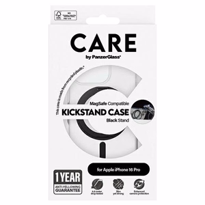 CARE by PanzerGlass Funkcinis dėklas telefonui su stovu iPhone 16 Pro 6.3" juodas/juodas Magnetinis 1322