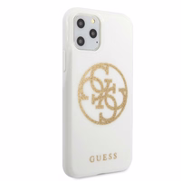 Guess GUHCN65TPUWHGLG iPhone 11 Pro Max baltas kietas dėklas Glitter 4G Circle Logo