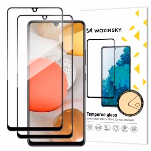 Wozinsky 2 visiškai klijuojami itin tvirti grūdinti apsauginiai stiklai, visiškai dengiantys ekraną, su rėmeliu, suderinami su dėklu, Samsung Galaxy A42 5G, juodi