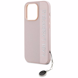 Karl Lagerfeld Saffiano su kristalais ir žavesio dėklas telefonui iPhone 15 Pro Max - rožinis