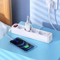 Įkroviklis-prailgintuvas Hoco NS1 (2xUSB; 1xUSB-C; 4xEU socket; 3A 20W) baltas