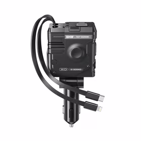 XO automobilinis įkroviklis CC66 104W 1x USB 1x USB-C juodas su kabeliu USB-C ir kabeliu Lightning
