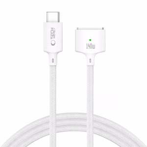 Tech-Protect MMC01 Ultraboost USB-C / MagSafe 3 140W 300cm laidas, skirtas MacBook, baltas