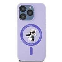 Karl Lagerfeld silikoninis Karl&Choupette galvų žiedas Magnetinis dėklas iPhone 15 Pro - Violetinis