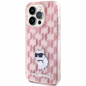 Karl Lagerfeld monograma Choupette dėklas telefonui iPhone 15 Pro Max - rožinis