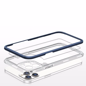 Skaidrus 3in1 dėklas iPhone 12 Pro Max mėlyno rėmo gelio dangteliu