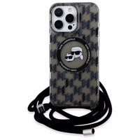 Karl Lagerfeld IML per petį monograminis Karl ir Choupette galvos MagSafe dėklas iPhone 16 Pro - juodas
